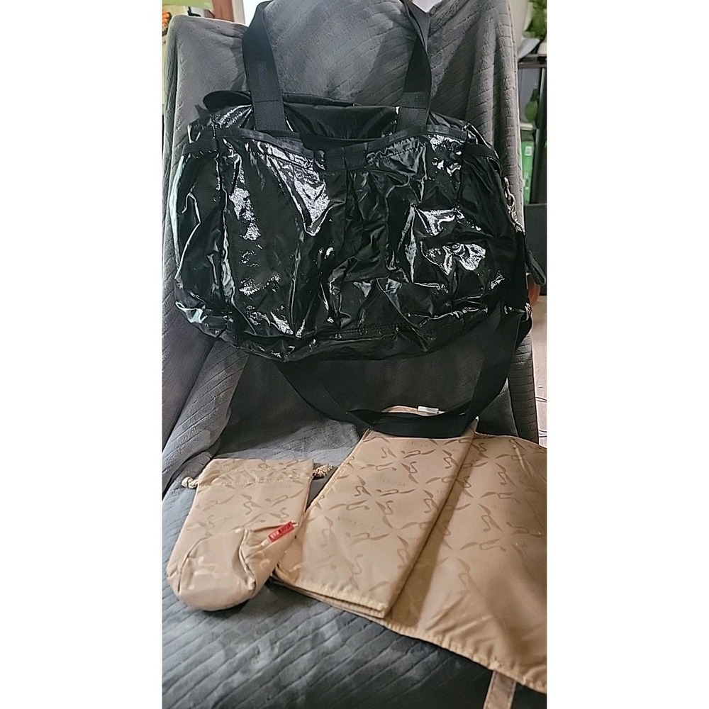 Storksak Black Faux‎ Leather Diaper Bag Tote Changing Mat Bottle Holder